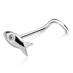 Fish Shaped Silver Curved Nose Stud NSKB-85